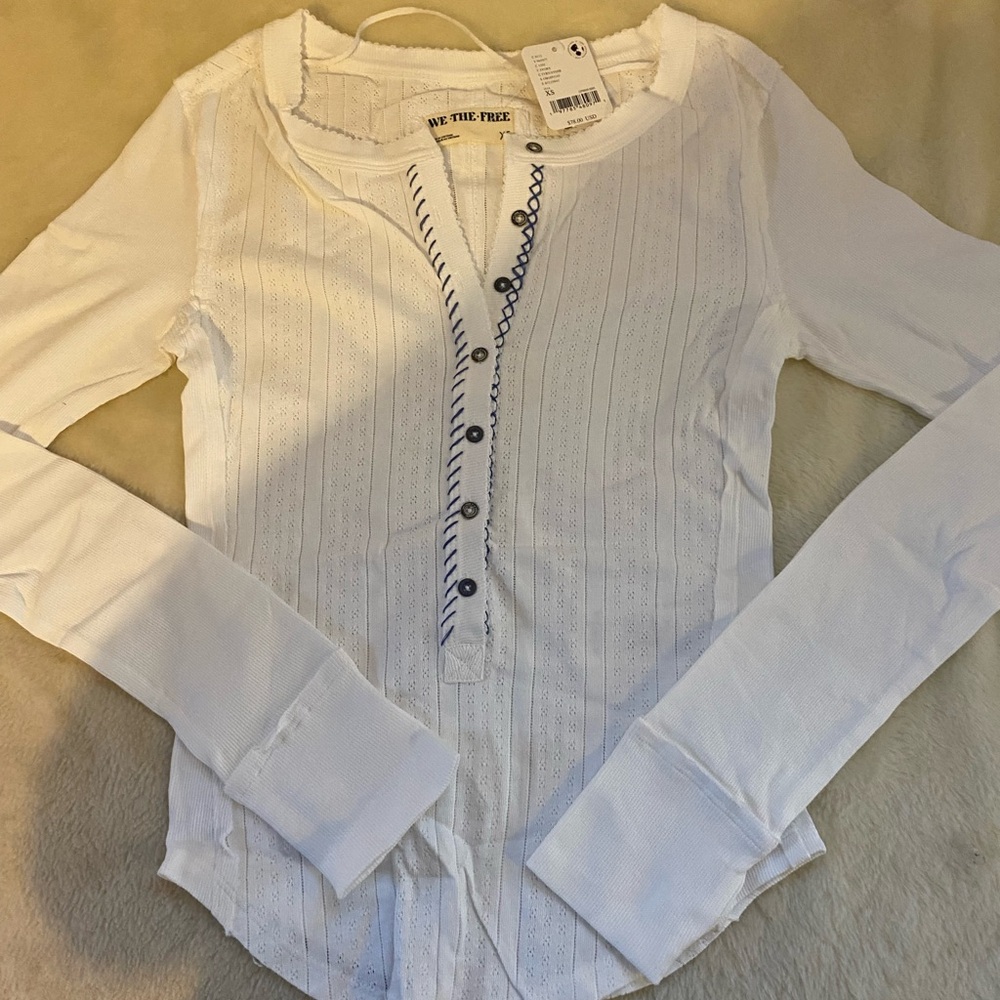 Free People ❤️ IVORY Henley Long Sleeve -NWT